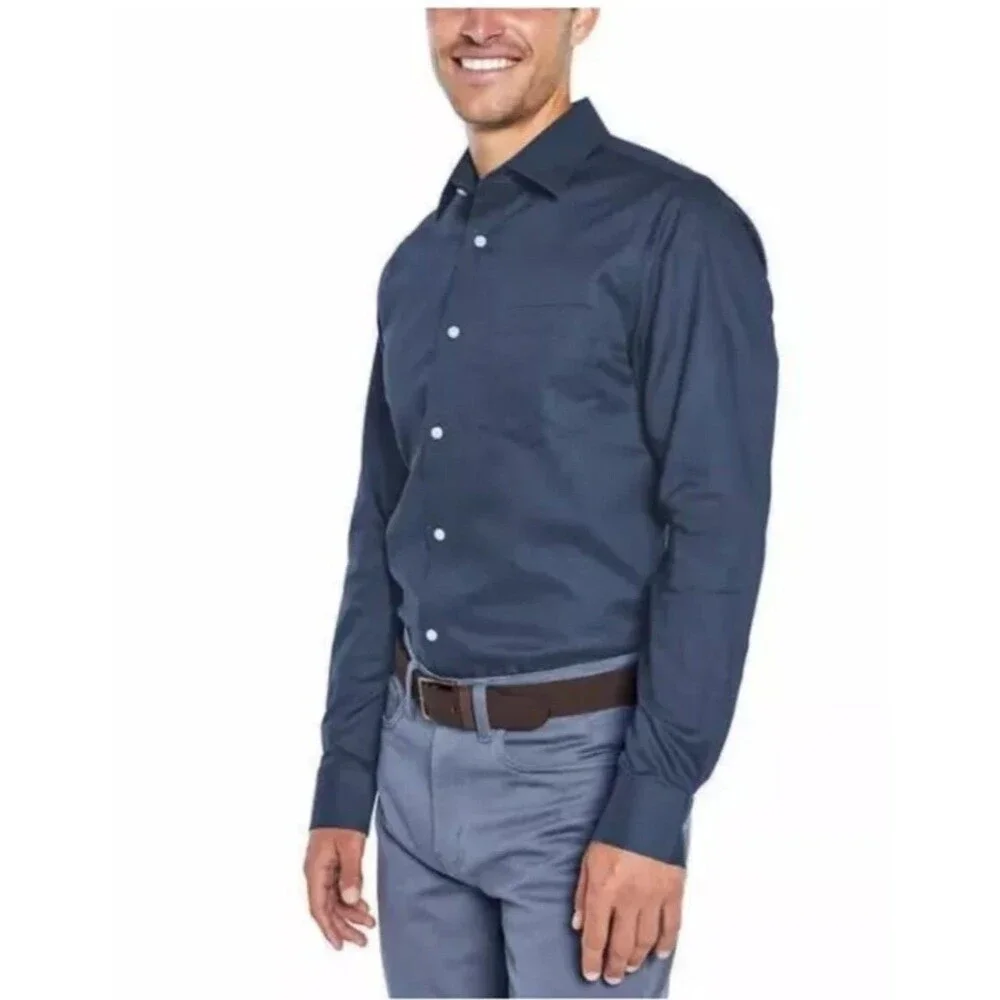 Banana Republic Men's L Slim Fit Non-Iron Cotton Button Dress Shirt Blue 17.5x36